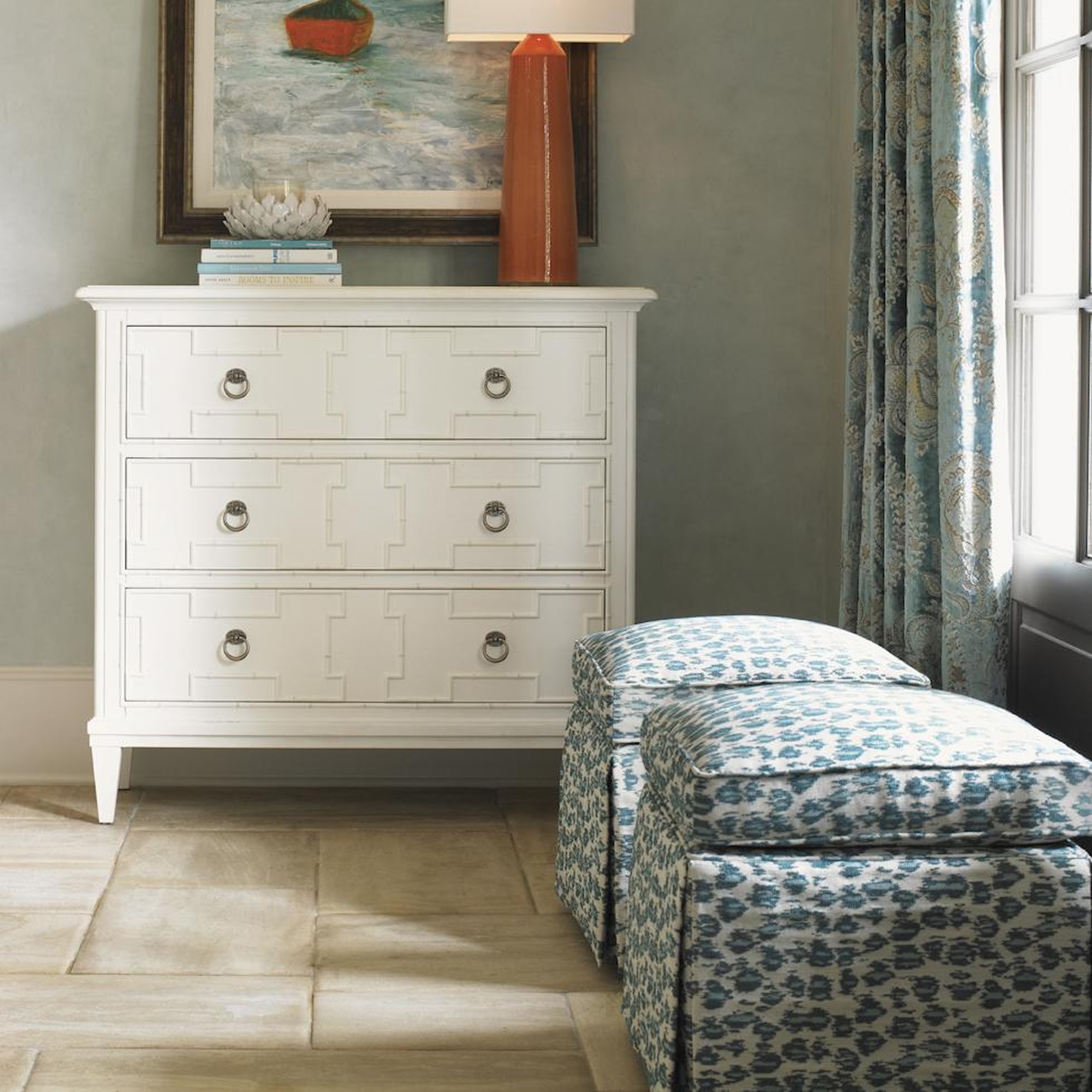 Tommy Bahama Home Ivory Key 543973 Somers Isle Hall Chest with Bamboo Overlays on Drawer Fronts